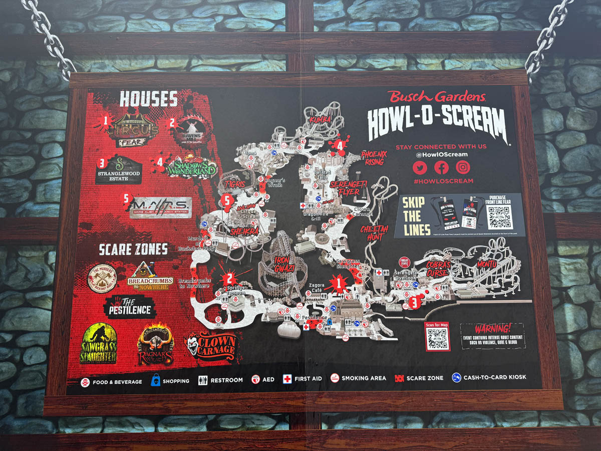 busch gardens halloween map howl o scream florida tampa bay 3em3